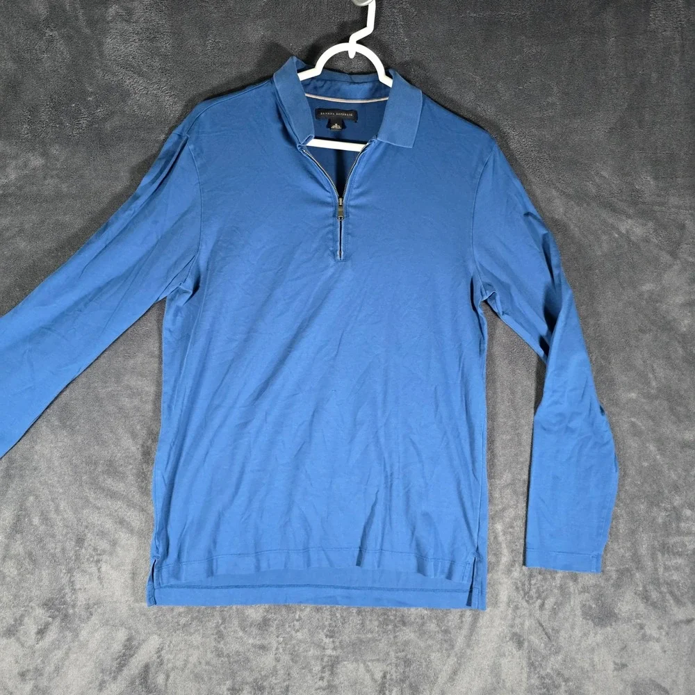 Banana Republic Mens‎ Polo Shirt Long Sleeve 1/4 Zip Blue Casual Small